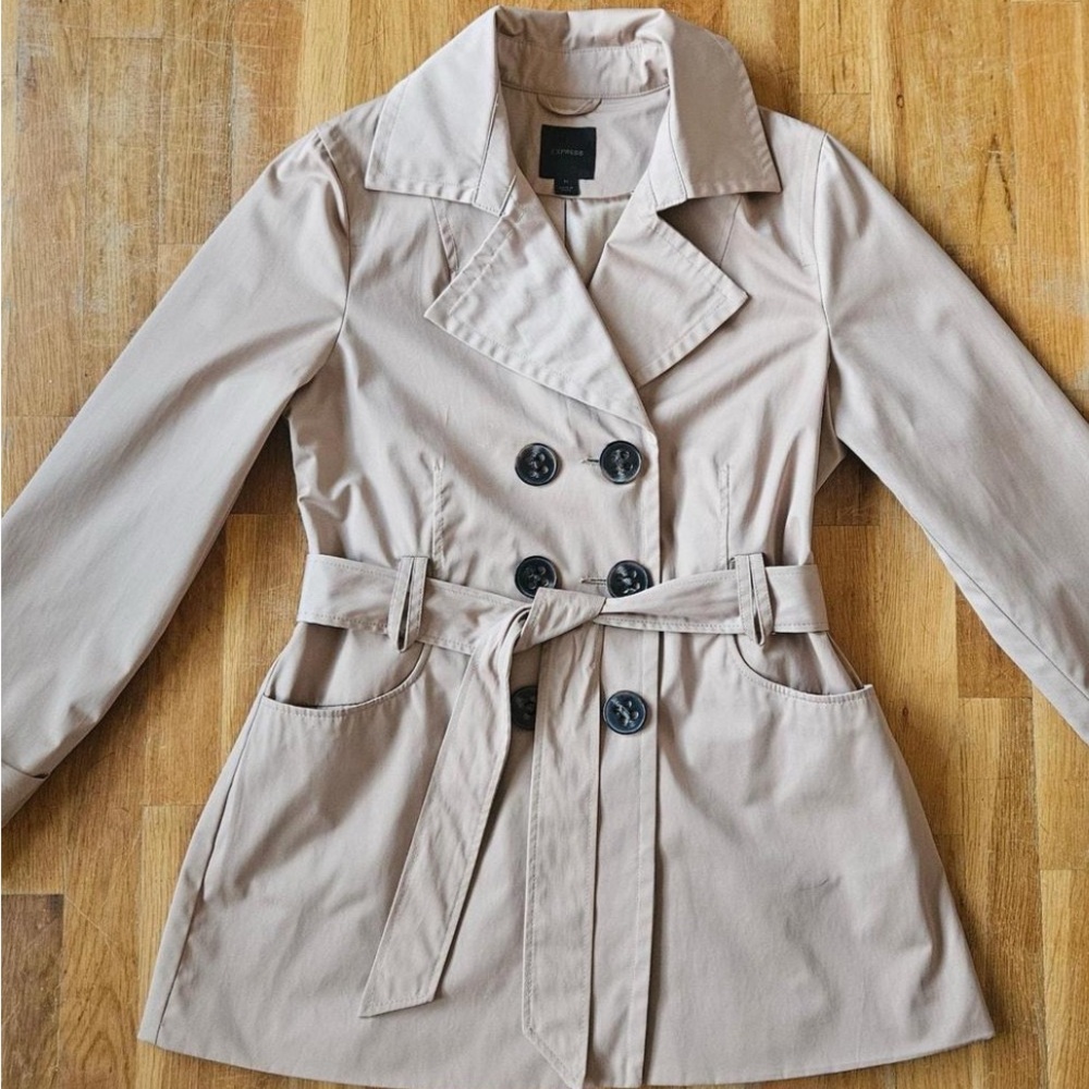 Express Beige Double-Breasted Trench Coat